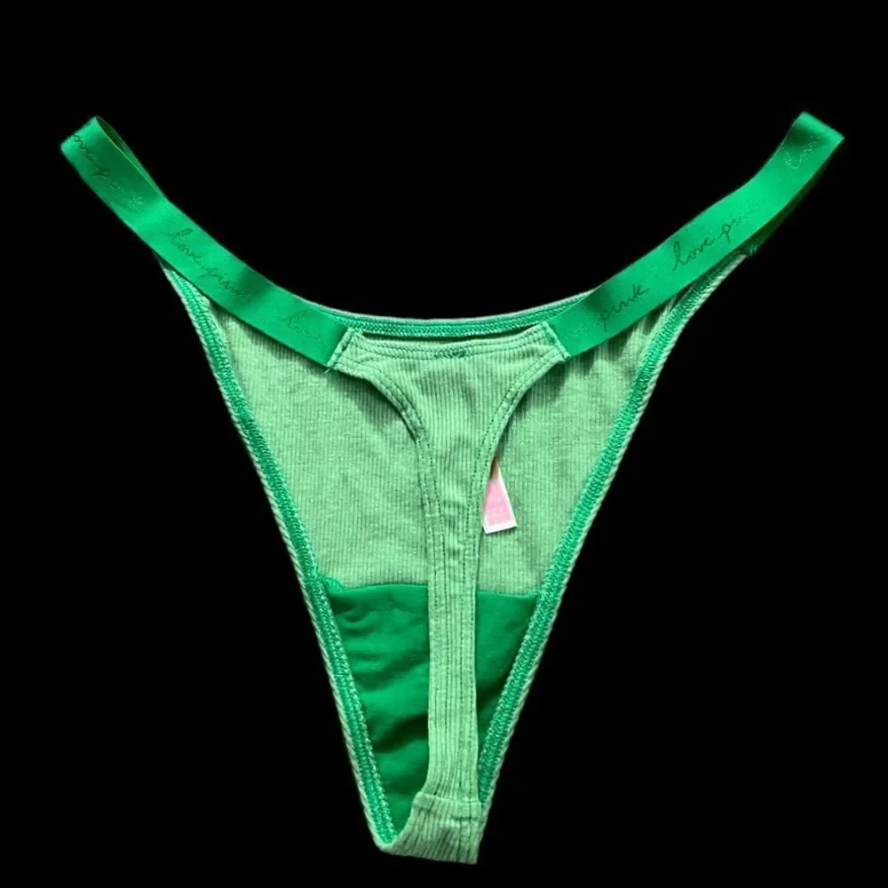 VIctoria’s Secret Pink Stretch cotton Ribbed Thong Panty Green Xlarge